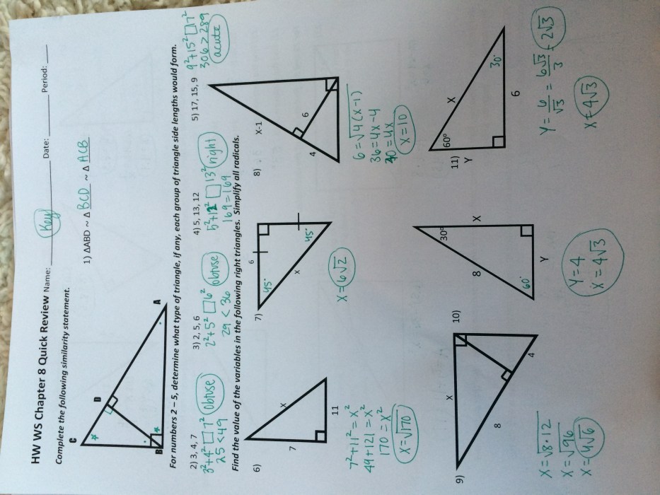 Solving right triangles answer key