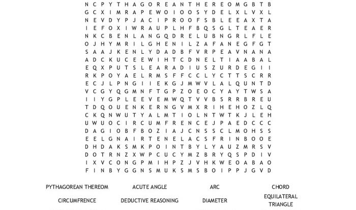 Geometry vocabulary word search puzzle answer key