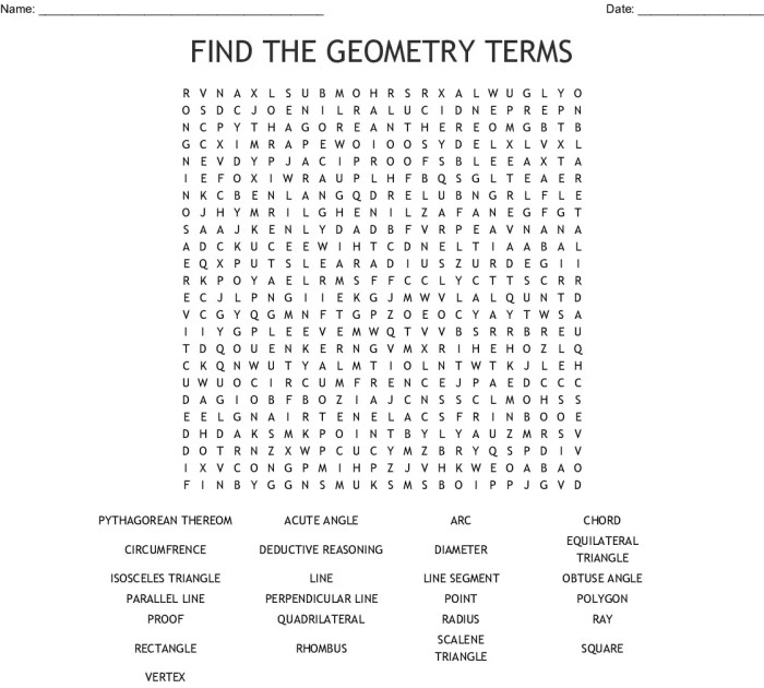 Geometry vocabulary word search puzzle answer key