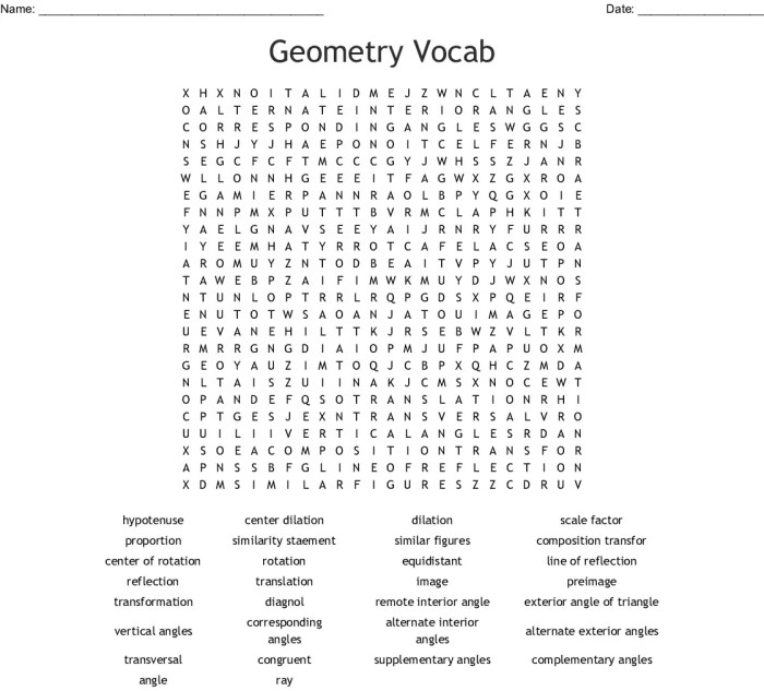 Geometry vocabulary word search puzzle answer key