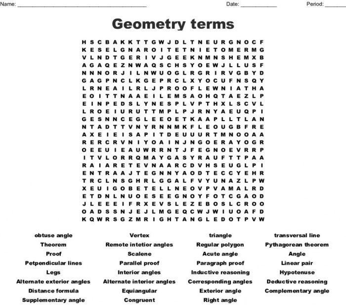 Geometry vocabulary word search puzzle answer key